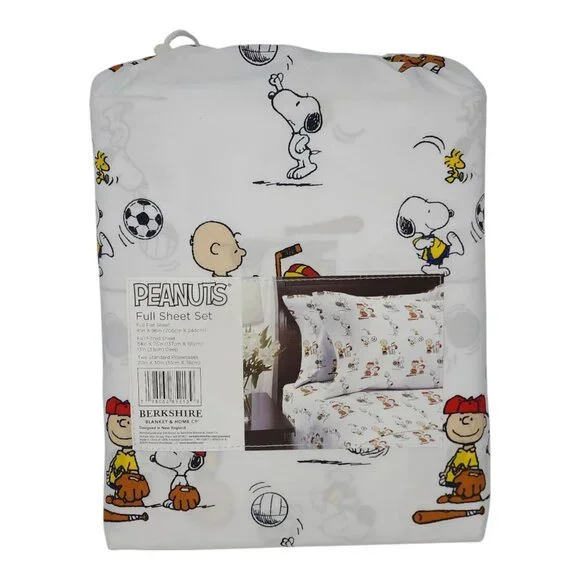 Peanuts Snoopy Full Double Sheets Set Sports Boys Soccer Hockey Tennis Softball - Picture 2 of 7